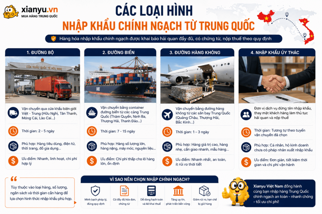 các loại hình nhập khẩu chính ngạch từ trung quốc