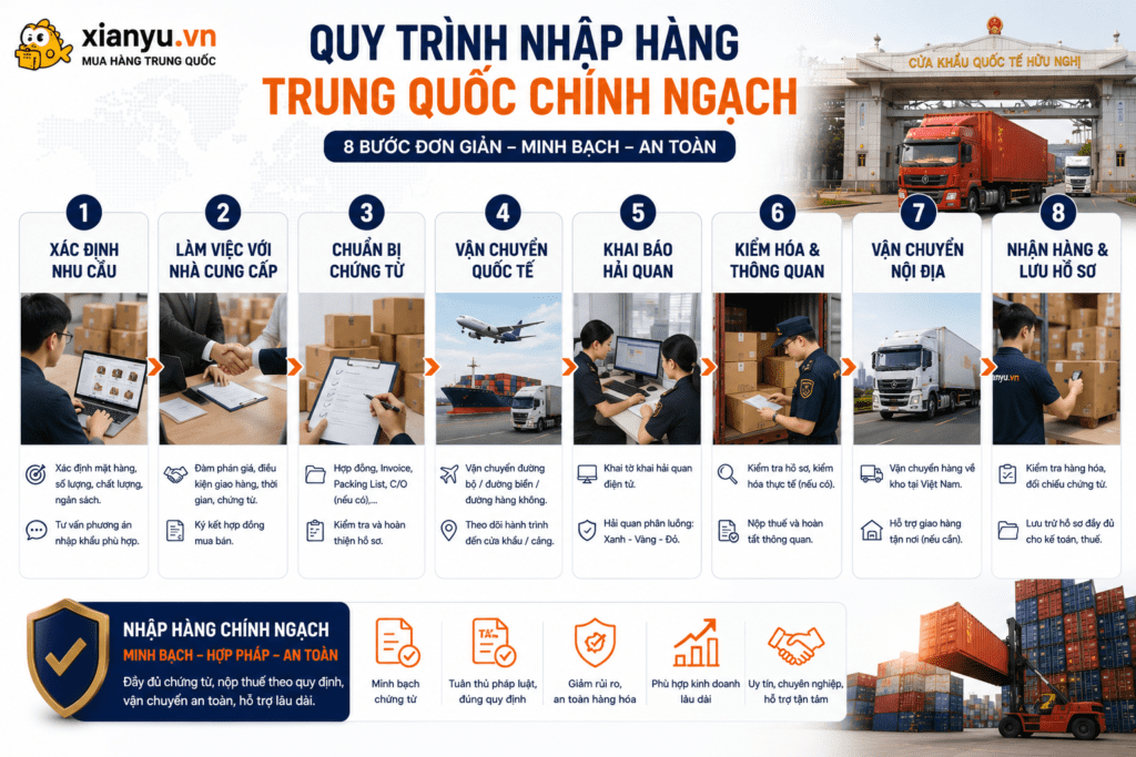 quy trình nhập khẩu chính ngạch hàng Trung Quốc