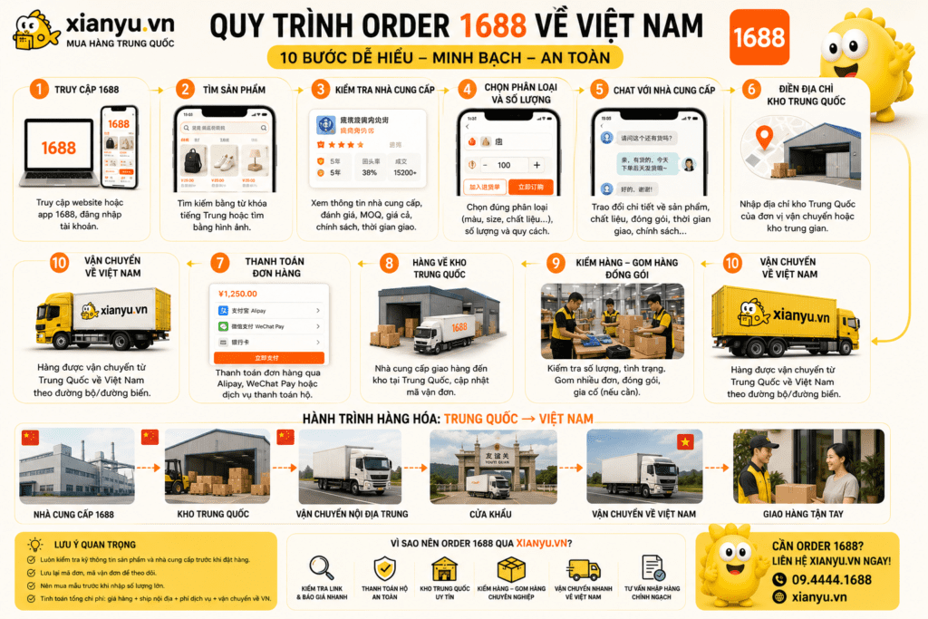 quy trình order 1688 về Việt Nam