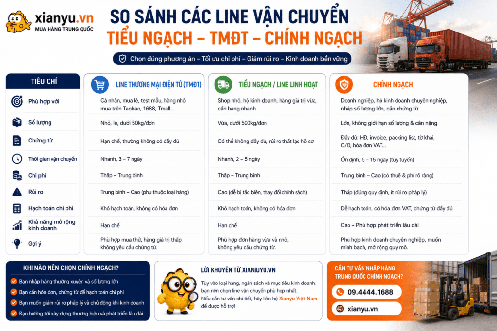 so sánh tiểu ngạch và chính ngạch, line tmđt