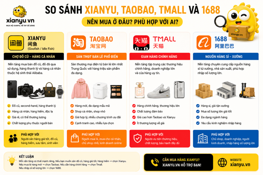 so sánh xianyu taobao tmall 1688